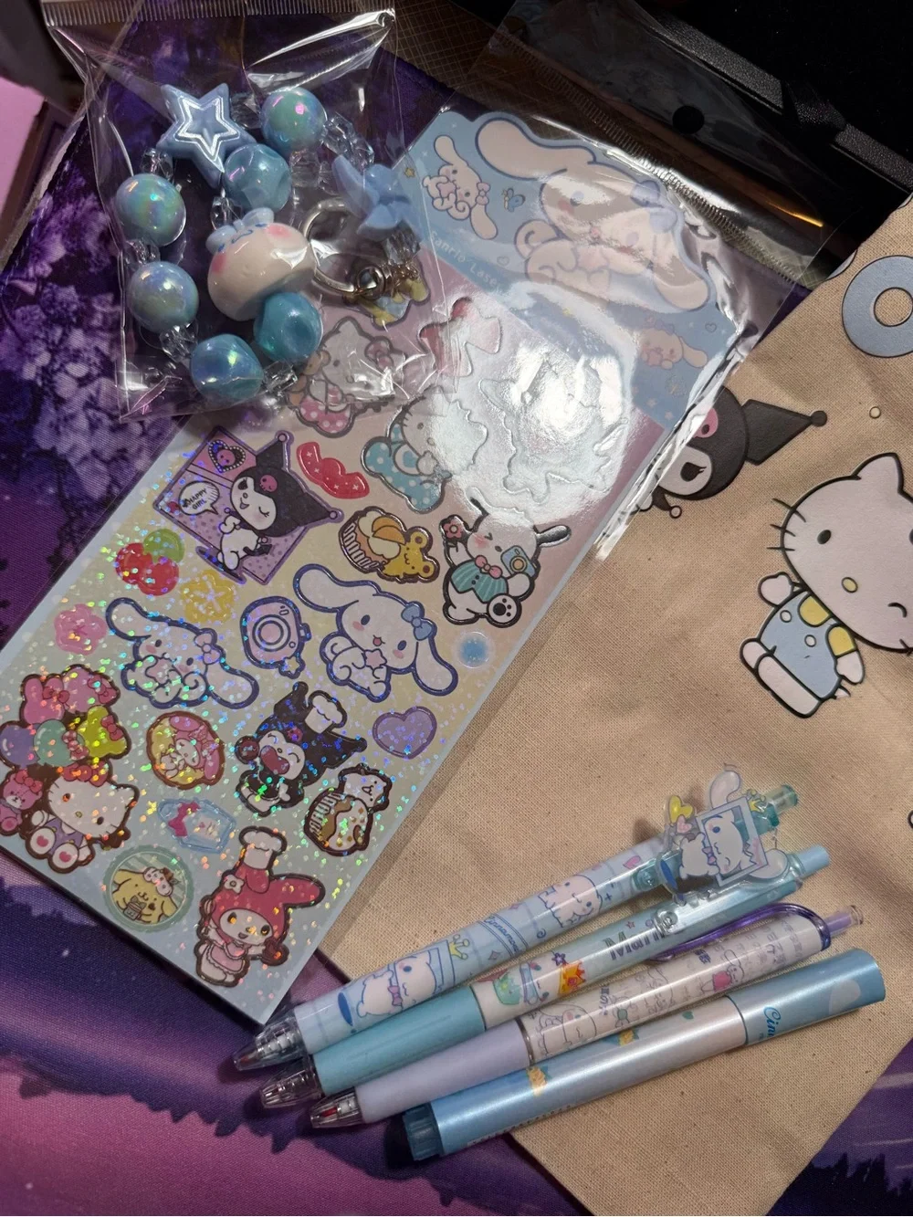 Sanrio Pastel Blue Tote & Cinnamoroll Sticker Stationery Set